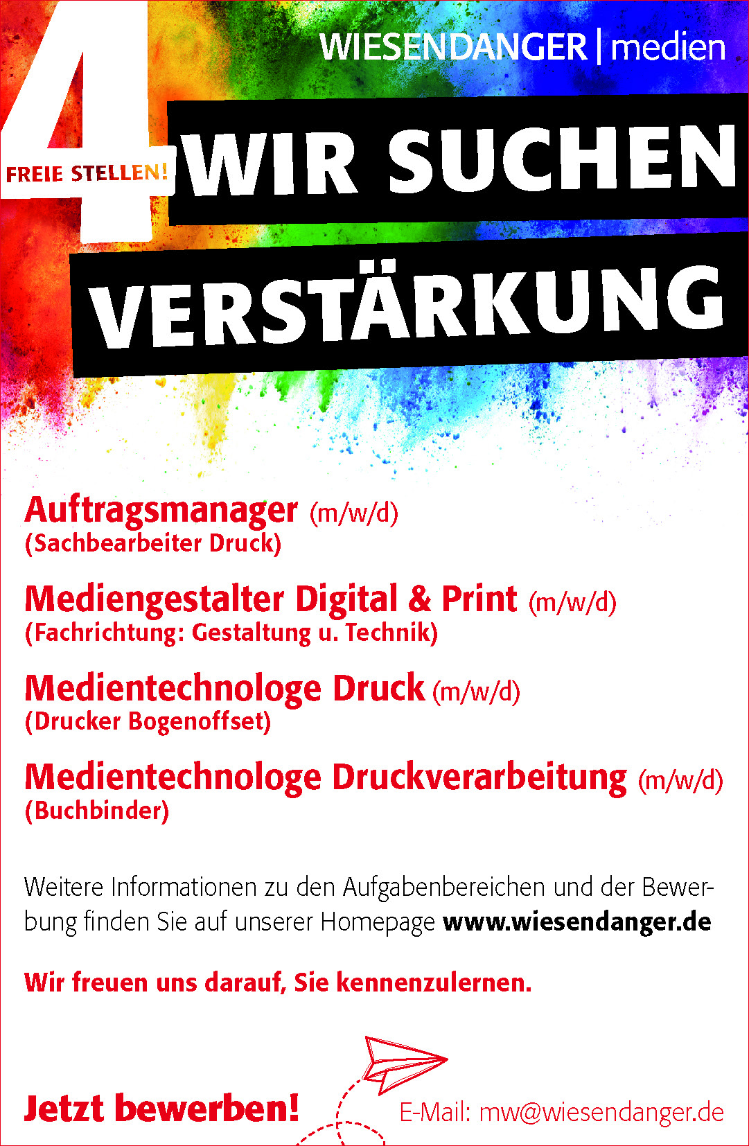 Anzeige W Medien Format 91,5x139 Wir Suchen Druck